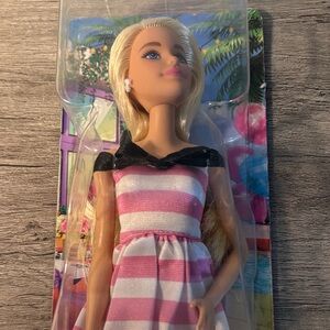 Mattel Doll with Pink and White Striped Dress